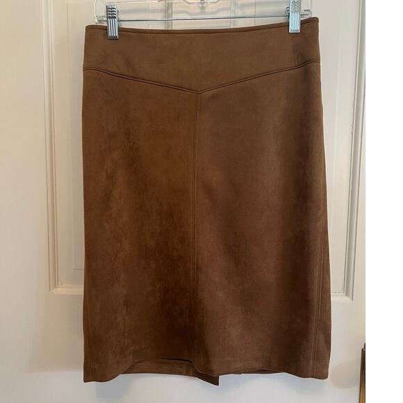Halogen Dresses & Skirts - Halogen Waistband Seam Faux Suede Brown Midi Skirt Women's S Career Work Boho